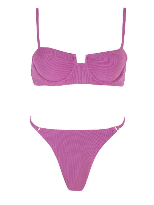 Luigi Padded Underwire Bikini Set Bra & Brazil Bottom with Adjustable Straps Lilac