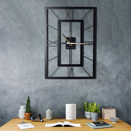 Wallity Ceas de Perete Metalic Negru 70x49cm