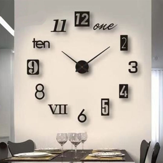 3D Wall Clock Sticker Plastic Black Ø50cm