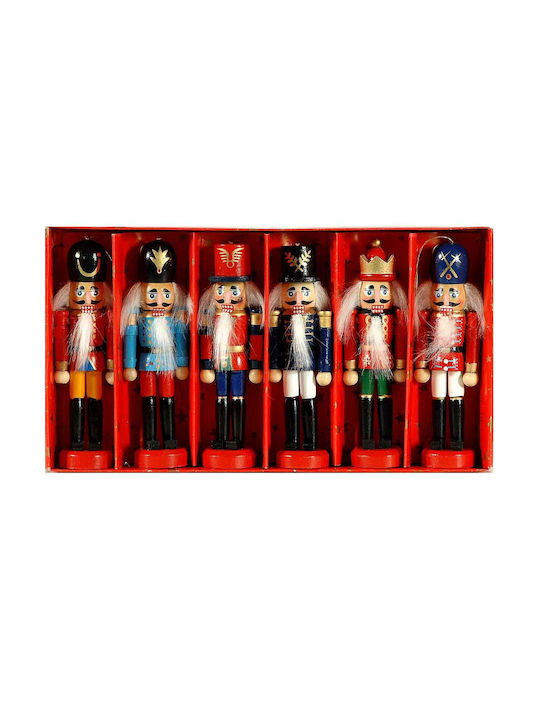 Christmas Wooden Nutcracker Ornament Multicolour 12x12cm 6pcs