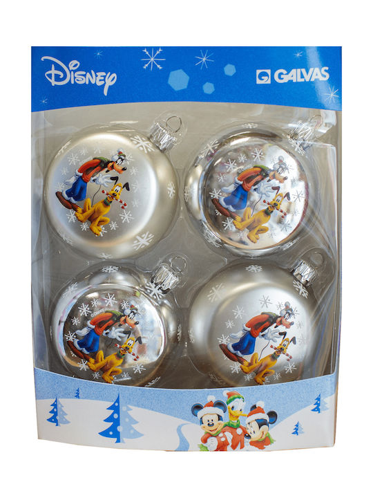 Disney Mickey Weihnachtshänger Kugel Ornament Silber 7.5cm Set 4Stück