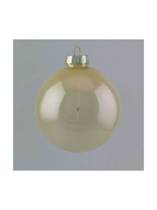 Christmas Glass Ball Ornament Beige 10x10cm