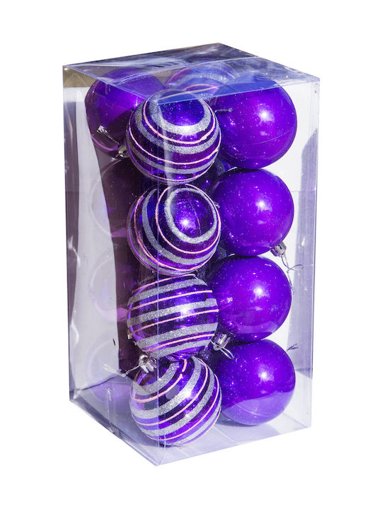 Ornament de Crăciun Bilă Violet cu Pulbere de Aur cu Paiete 7buc Set 16buc