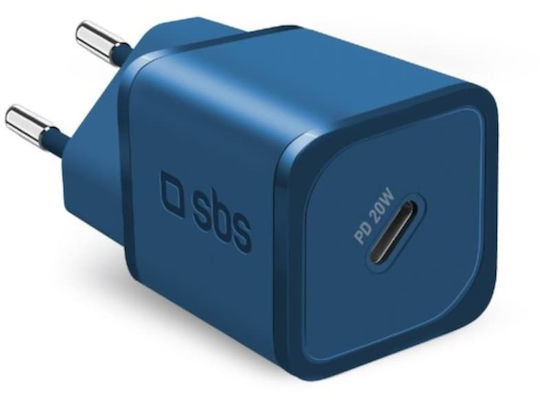 SBS Incarcator Fără Fir GaN Cu Port USB-C 20W Livrarea Energiei Albastru (TRGAN1C20B)