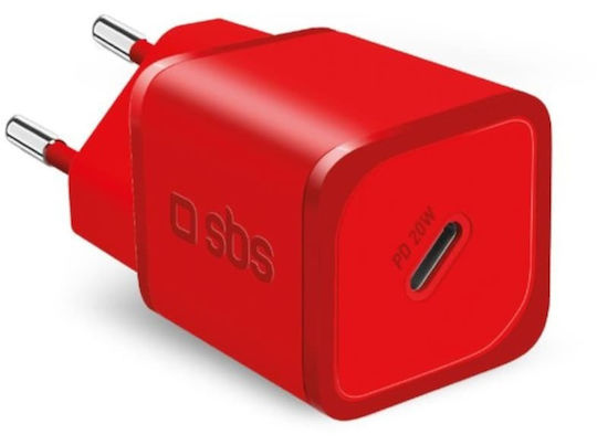 SBS Φορτιστής Χωρίς Καλώδιο GaN με Θύρα USB-C 20W Power Delivery Κόκκινος (TRGAN1C20R)