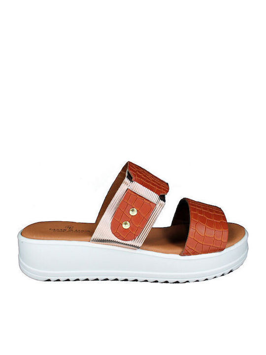 Lazar & Luca Leder Anatomische Flache Damen Sandalen Tabac