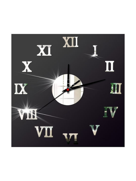 3D Wanduhr Aufkleber Kunststoff Silber Ø45cm