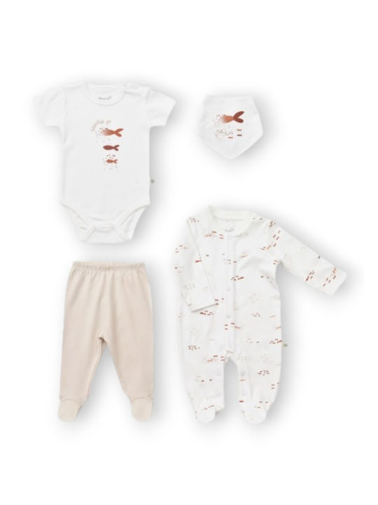 Biorganic Baby Bodysuit Set Long-Sleeved with Accessories Latte