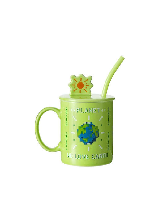 Ceramic Cup with Lid Green 340ml