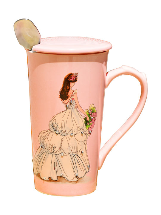 Ceramic Cup with Lid Pink