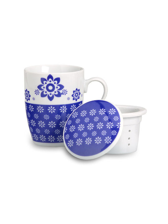 Ceramic Cup with Lid Blue 300ml