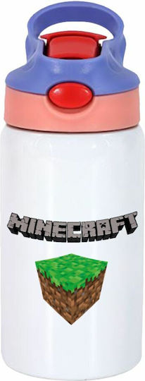 Koupakoupa Stainless Steel Kids Water Bottle Minecraft with Straw White 350ml