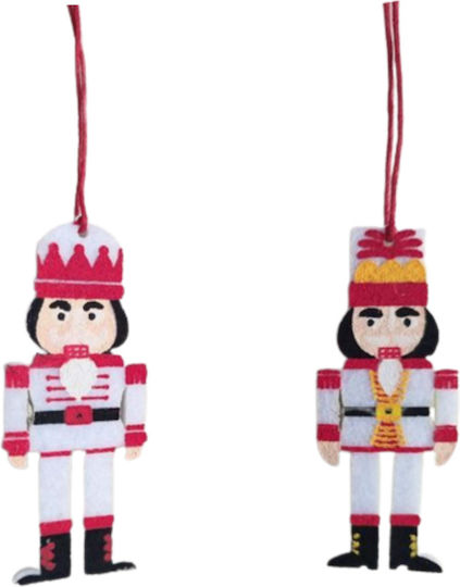 Hanging Nutcracker Ornament Felt White 4.5x9.5cm Set 2pcs