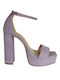 Leder Damen Sandalen mit Chunky hohem Absatz in Lila Farbe