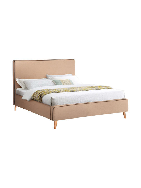 Indra Κρεβάτι Υπέρδιπλο Επενδυμένο με Ύφασμα Μπεζ με Τάβλες για Στρώμα 160x200cm