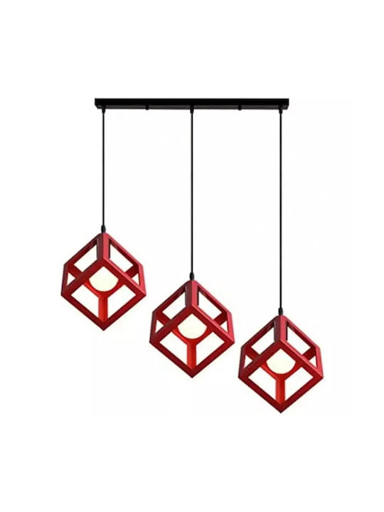 Stimeno Hängende Deckenleuchte Dreilicht Schiene für Fassung E27 Rot
