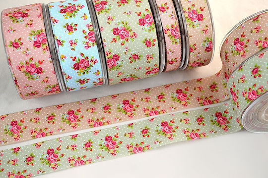 Kappa Decor Stoff Band Blumen Blau 25meters mit Breite 13mm