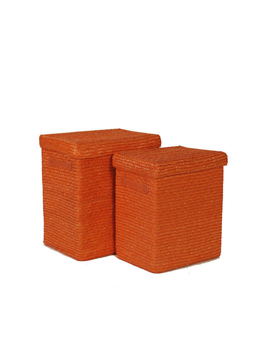 Wicker Laundry Basket Set with Lid Orange