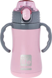Ecolife Kinder Trinkflasche Thermos Kunststoff mit Strohhalm Rosa 300ml