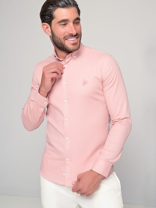 Ben Tailor Men's Shirt with Long Sleeves Slim Fit Pink -ΡΟΖ