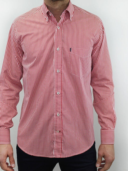 Dors Men's Shirt Long Sleeve Cotton Checked Red