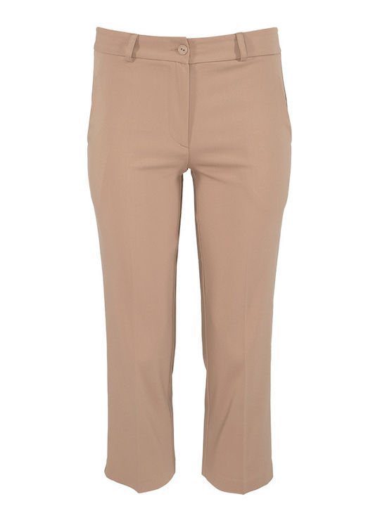 Pirouette Women's Fabric Capri Trousers Slim Fit Brown