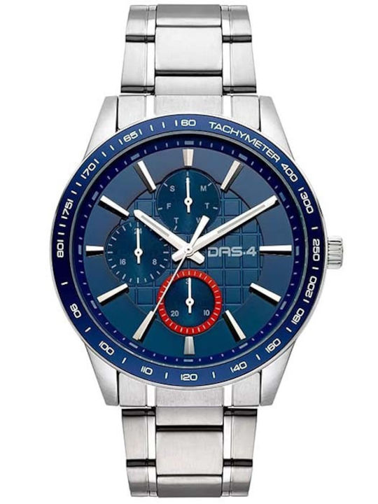 DAS.4 Herrenuhr 46mm Batterie mit Silber Metallarmband