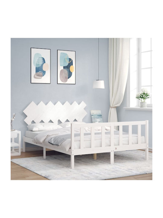 Double Solid Wood Bed in White with Slats for Mattress 140x200cm