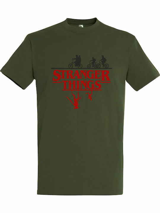 T-shirt Stranger Things "Stranger Things Upside Down" σε Πράσινο χρώμα