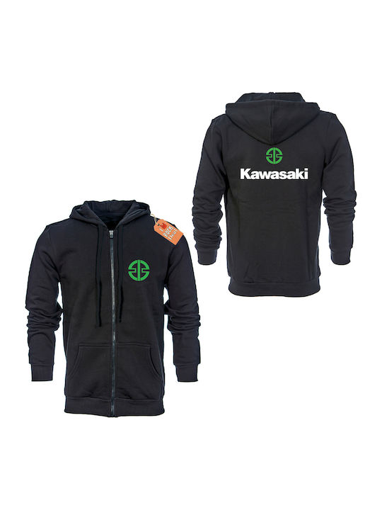 Rock Deal Kawasaki Hooded Jacket Black Cotton Printed Blouse