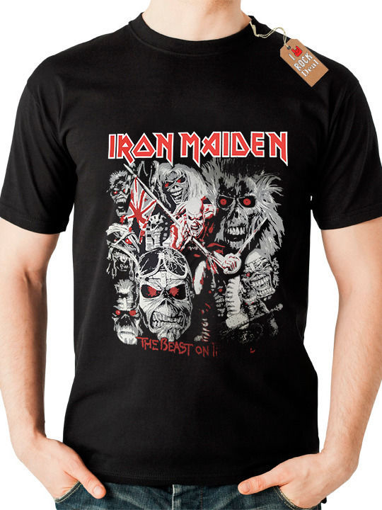 Rock Deal Iron Maiden T-shirt Γκρι Βαμβακερό