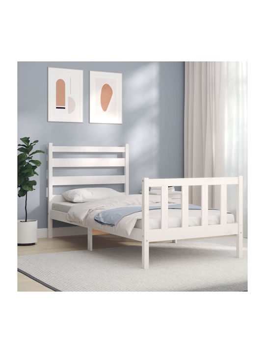 Single Solid Wood Bed in White with Slats for Mattress 100x200cm