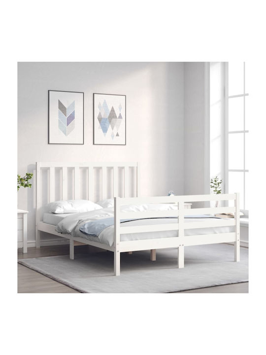 Κρεβάτι Διπλό από Μασίφ Ξύλο Λευκό για Στρώμα 140x190cm