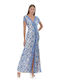 Farmaki Sommer Maxi Abendkleid mit Spitze Blau