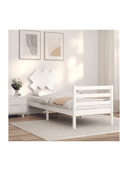 Κρεβάτι Μονό από Μασίφ Ξύλο Λευκό για Στρώμα 90x200cm