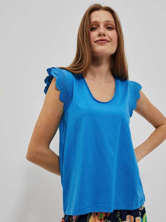 Make your image Damen Sommer Bluse Kurzärmelig Blau