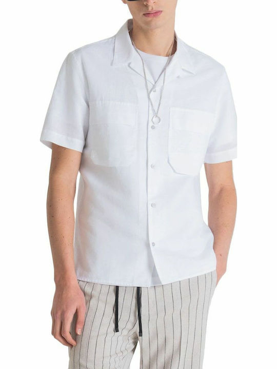 Short-sleeved Linen Shirt in Wide Line White