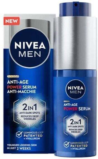Nivea Luminous Power Men 2in1 Αντιγηραντικό Serum Προσώπου με Υαλουρονικό Οξύ για Πανάδες & Λεύκανση 30ml