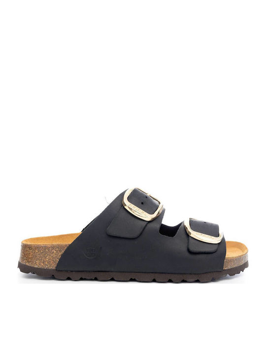 Leather Women's Flat Sandals in Black Color