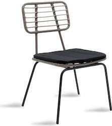 Metallic Outdoor Chair Naoki with Cushion Μαύρο - Γκρι 2pcs 46.5x55x85cm