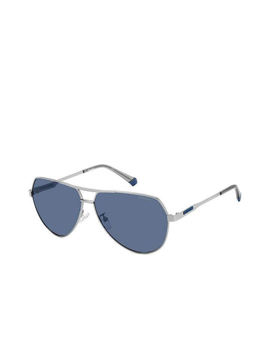 Polaroid Men's Sunglasses with Silver Metal Frame and Blue Polarized Lens PLD2145GSX 6LB/C3