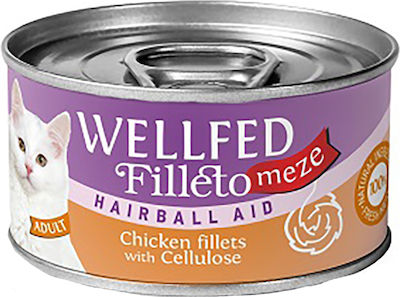 Wellfed Filleto Meze Hairball Υγρή Τροφή για Ενήλικες Γάτες σε Κονσέρβα με Κοτόπουλο 70gr