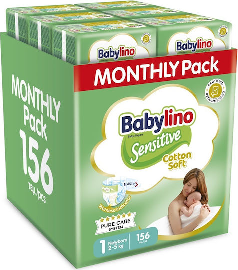 Babylino Πάνες με Αυτοκόλλητο Sensitive Cotton Soft Monthly Pack No. 1 για 2-5kg 156τμχ