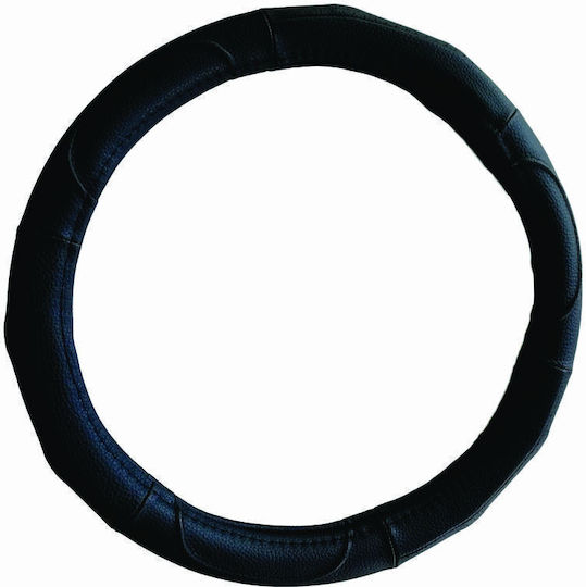 Kaver Auto-Lenkradabdeckung mit Durchmesser 38cm Leder Schwarz mit Schwarzer Naht