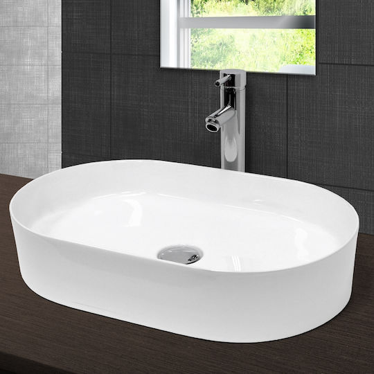 ECD Germany Aufgesetztes Waschbecken Keramik 60.5x38x12.5cm Weiß
