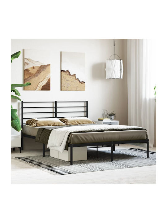 Double Metal Bed Black with Slats for Mattress 160x200cm