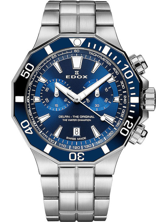 Edox Delfin Ρολόι Μπαταρίας με Μεταλλικό Μπρασελέ