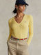 Ralph Lauren Damen Langarm Pullover Wolle mit V-Ausschnitt Gelb
