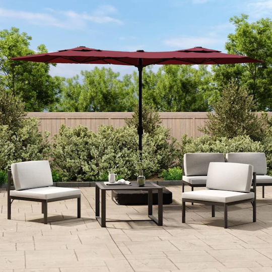 Umbrelă Rotundă Metalică Burgundy cu Bază de Susținere & Iluminare LED 3.16x1.45m 362973
