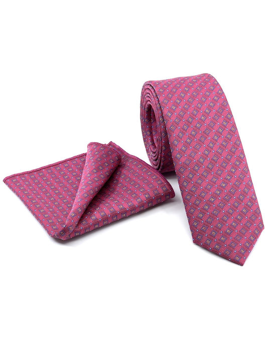 Legend Accessories ΤΥΠΟΥ MICRO Σετ Ανδρικής Γραβάτας με Σχέδια σε Ροζ Χρώμα